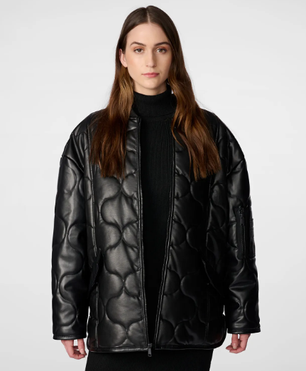 Faux Leather Oversized Quilted Jacket