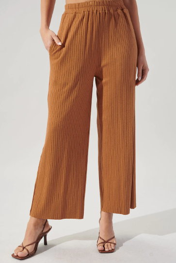 Provence Ribbed Knit Cropped Wide Leg Pants